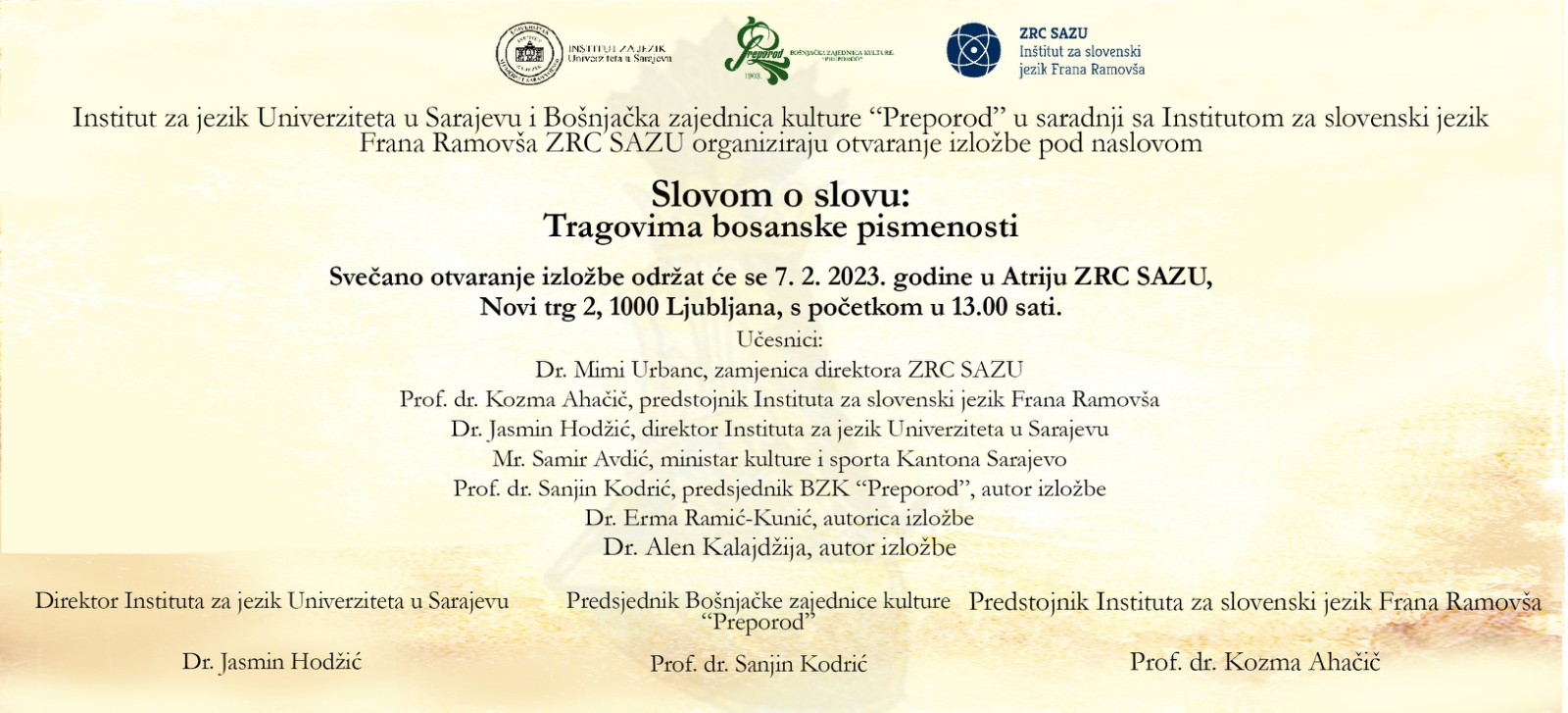 „Slovom o slovu: Tragovima bosanske pismenosti“ – Ljubljana, 7. 2. 2023.
