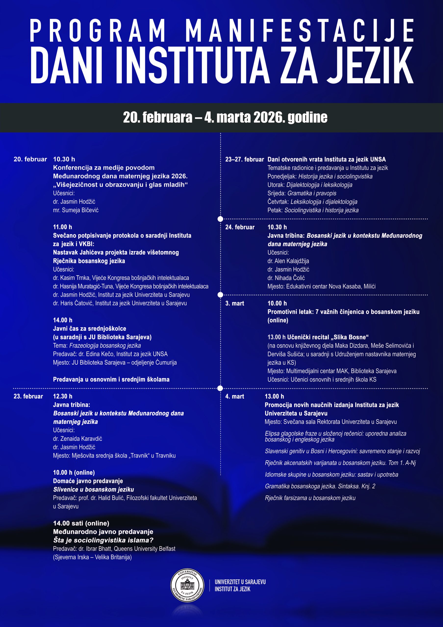 Dani Instituta za jezik 20. 2. – 4. 3. 2026. Program